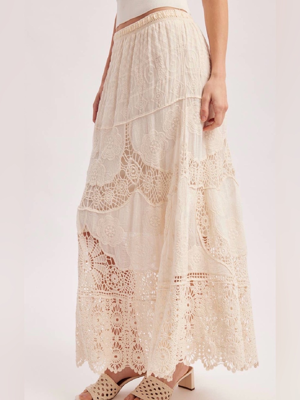NWT Bluivy Crochet Lace Boho Festival Maxi Long Skirt Ivory - Picture 9 of 12